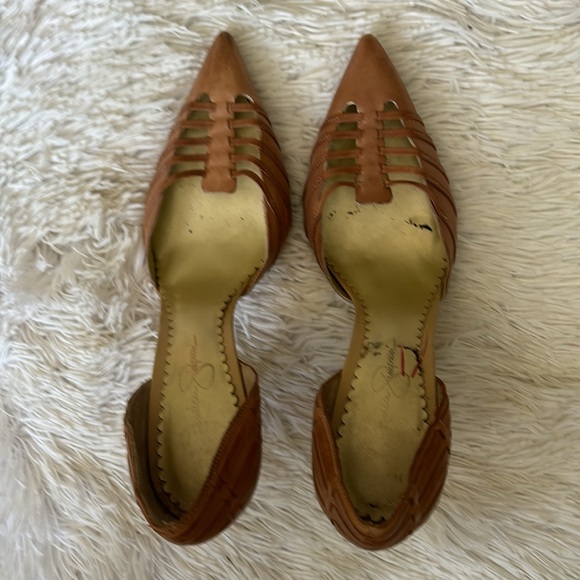 Jessica Simpson Sz 9B brown leather pointed toe gorgeous heel straps pumps shoe - Picture 8 of 11